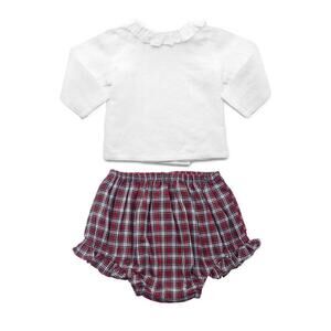 TUCKERNUCK LOUELLE Girls Double Button Frill Blouse and Tartan Bottom NWT 6-12M